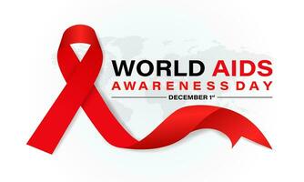 World Aids Day concept with  Red Ribbon. Banner with realistic . 1st December  Background, banner, card, poster, template. Vector illustration.