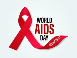 World Aids Day concept with  Red Ribbon. Banner with realistic . 1st December  Background, banner, card, poster, template. Vector illustration.