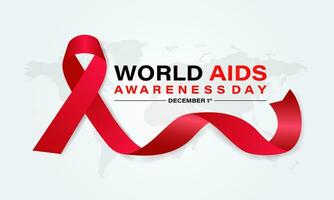 World Aids Day concept with  Red Ribbon. Banner with realistic . 1st December  Background, banner, card, poster, template. Vector illustration.