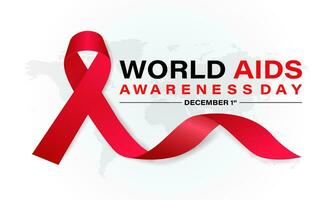 World Aids Day concept with  Red Ribbon. Banner with realistic . 1st December  Background, banner, card, poster, template. Vector illustration.