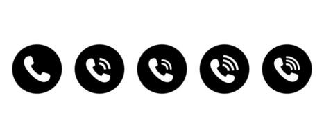 Incoming call button icon vector in black circle. Phone receiver, telephone sign symbol