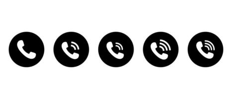 Incoming call button icon vector in black circle. Phone receiver, telephone sign symbol