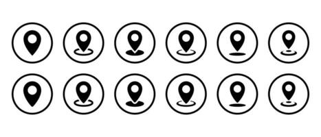 Map pin location icon set collection in circle line. Address position sign symbol vector