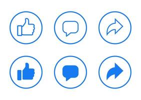 como, comentario, y compartir icono vector en circulo línea. social medios de comunicación pulgar arriba, habla burbuja, y volver a publicar flecha firmar símbolo