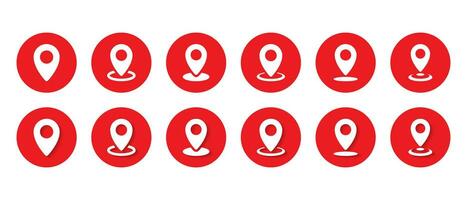 Map pin location icon set collection in red circle. Address position sign symbol in flat style vector