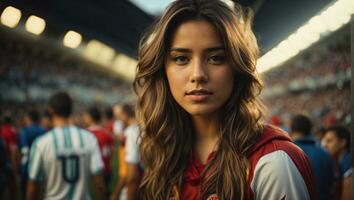 Attractive girl as soccer fan.. Ai Generated photo