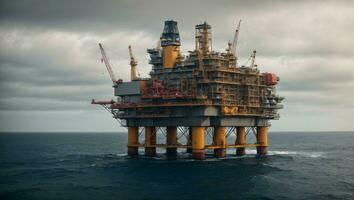 Oil platform on the ocean. Offshore drilling for gas and petroleum.. Ai Generated photo