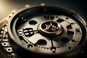 close up of a mechanical watch with gears. AI-Generated photo