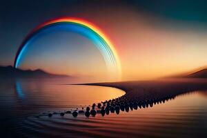 rainbow, water, landscape, sunset, mountains, sky, water, landscape, sunset,. AI-Generated photo