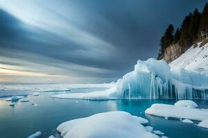 icebergs in the water at sunset. AI-Generated photo