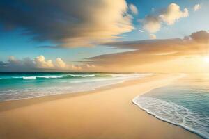 un hermosa playa escena con olas y nubes generado por ai foto