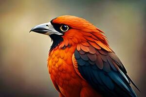 un vistoso pájaro con negro y naranja plumas. generado por ai foto