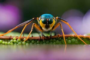 a wasp is sitting on a green leaf. AI-Generated photo
