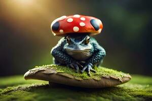 a frog with a red hat on its head. AI-Generated photo