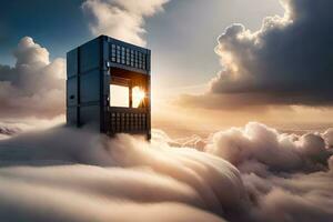 nubes y un torre en el cielo. generado por ai foto