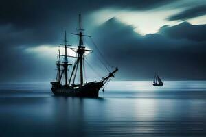 a sailing ship in the ocean at night. AI-Generated photo