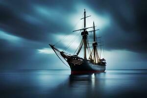 a sailing ship in the ocean at night. AI-Generated photo