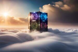 clouds and colorful speakers in the sky. AI-Generated photo