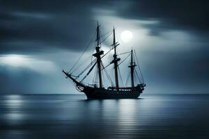 a sailing ship in the ocean at night. AI-Generated photo