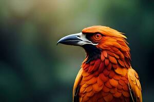 un naranja pájaro con un negro pico. generado por ai foto