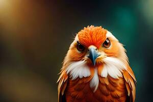 a close up of a bird with orange feathers. AI-Generated photo