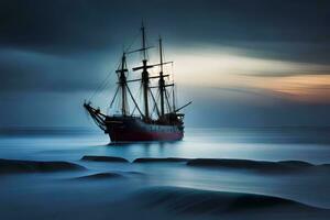 a sailing ship in the ocean at night. AI-Generated photo