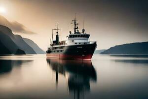 un grande barco es navegación en el agua. generado por ai foto