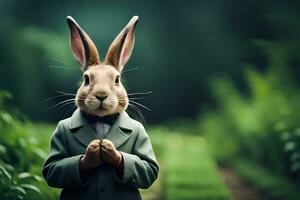 a rabbit dressed in a suit and tie. AI-Generated photo