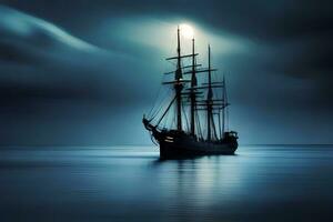 a sailing ship in the ocean at night. AI-Generated photo