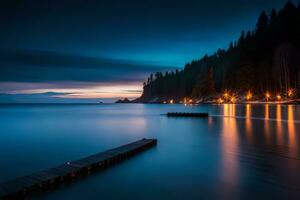a pier at night with lights on it. AI-Generated photo