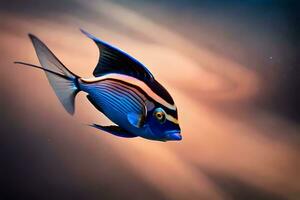 un azul y negro pescado con un blanco raya. generado por ai foto