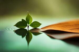 a leaf is sitting on top of a leaf. AI-Generated photo