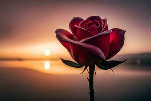 a rose is in front of the sunset. AI-Generated photo