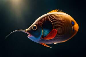 a fish with a long tail and a bright orange and black body. AI-Generated photo