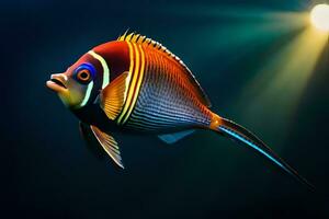 an angelfish with bright colors on a dark background. AI-Generated photo