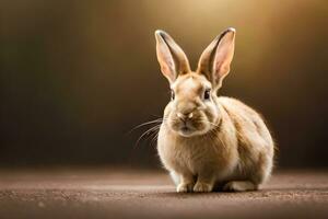 un pequeño Conejo sentado en un oscuro antecedentes. generado por ai foto