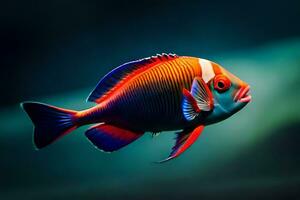 a colorful fish with a black background. AI-Generated photo