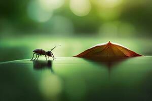 a beetle is standing on top of a leaf. AI-Generated photo