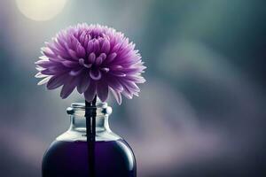 a purple flower is in a glass bottle. AI-Generated photo