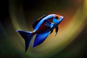 a blue and red fish with a black background. AI-Generated photo