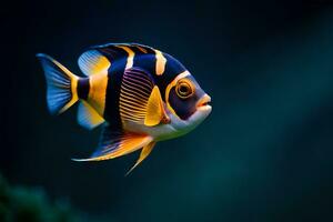 a fish with black, white and yellow stripes. AI-Generated photo