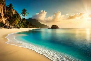 un hermosa playa con palma arboles y agua. generado por ai foto