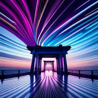 a long exposure photograph of a bridge at sunset. AI-Generated photo