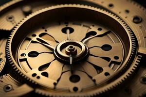 a close up of a clock face with gears. AI-Generated photo