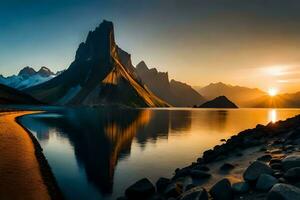 el Dom sube terminado el montañas en Islandia. generado por ai foto