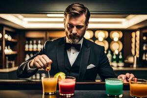 bartender mixing cocktails in bar. AI-Generated photo