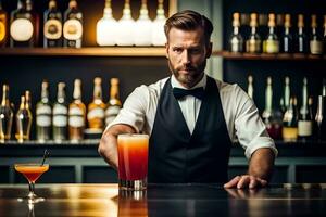 barman preparando cóctel a bar. generado por ai foto