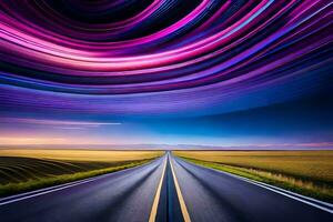 a road with purple and pink streaks. AI-Generated photo