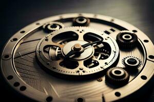 close up of a mechanical watch on a black background. AI-Generated photo