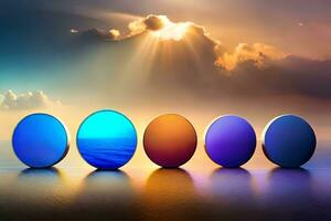 five colorful spheres are arranged in a row. AI-Generated photo